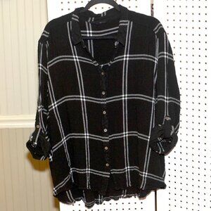 Plus Size 3X Jane + Delancey Black & White Stripe Plaid Button Down Shirt
